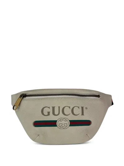 Pre-owned Gucci Web Logo Leather Belt Bag In White