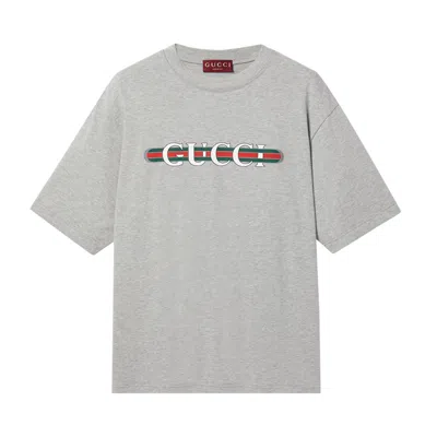 Pre-owned Gucci Web Logo T-shirt 'grey Melange'
