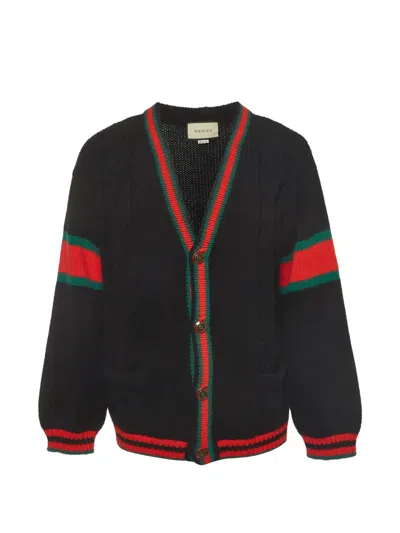 Pre-owned Gucci Web Long-sleeve Buttoned Cardigan In Black