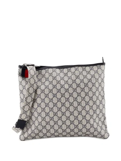 Pre-owned Gucci Web Loop Flat Messenger Gg Coated Canvas Large Crossbody Bag In Blue