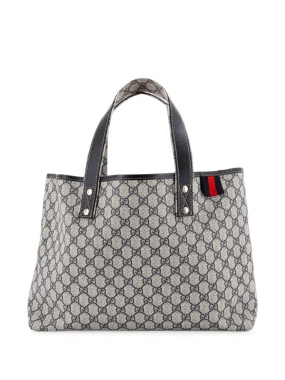 Pre-owned Gucci Web Loop Gg Coated Canvas Medium Tote Bag In Blue