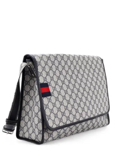 Pre-owned Gucci Web Loop Messenger Gg Coated Canvas Large Crossbody Bag In Blue