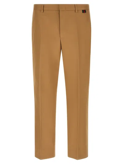 Gucci Mid-rise Cotton Cropped Straight Pants In Brown