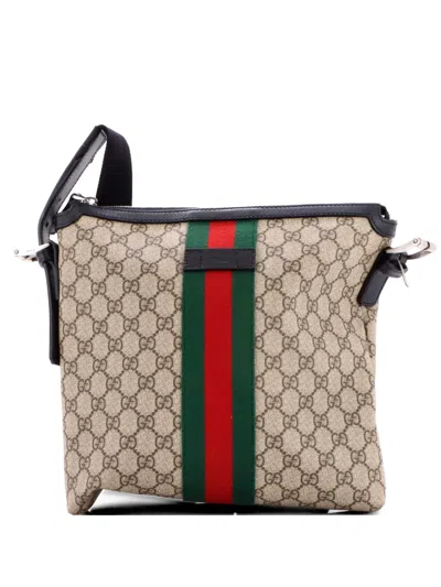Pre-owned Gucci Web Messenger Bag Gg Coated Canvas Medium Crossbody Bag In Black