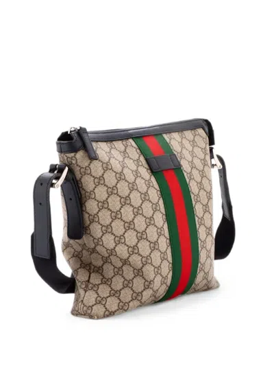 Pre-owned Gucci Web Messenger Bag Gg Coated Canvas Medium Crossbody Bag In Brown