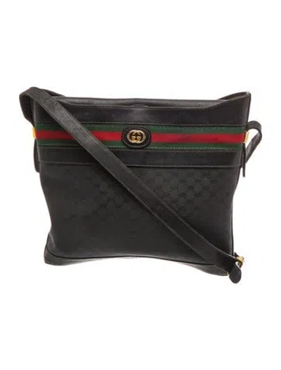 Pre-owned Gucci Web Messenger Bag Vintage In Black