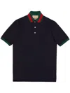 Gucci Stretch Cotton Blend Polo Shirt W/ Web In Blue