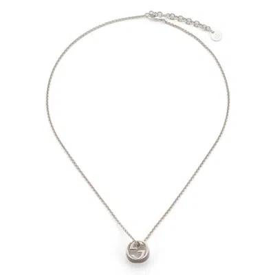 Gucci Web Motif Enamel Edge Sterling Silver Disc Necklace - Ybb874286001 In Metallic