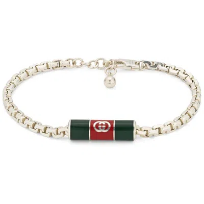 Gucci Web Motif Green And Red Enamel Silver Bracelet - Yba853846001 In ["green","silver Tone","red"]