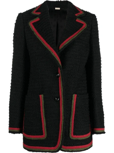 Gucci Web Motif Tweed Blazer Jacket In Black