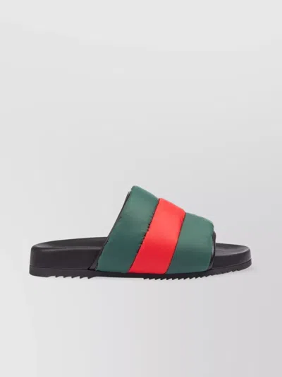 Gucci Padded Striped Nylon Slides In Green