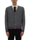 Gucci Wool Knit Cardigan With Web In Gray
