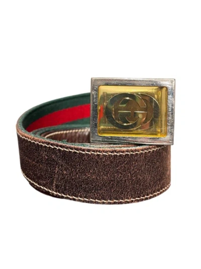 Gucci Web Plaque Belt In Brown