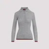 Gucci Cashmere And Silk Polo Top With Web In Light Grey Mel