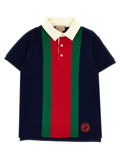 Gucci Kids' Web Polo Shirt In Blue