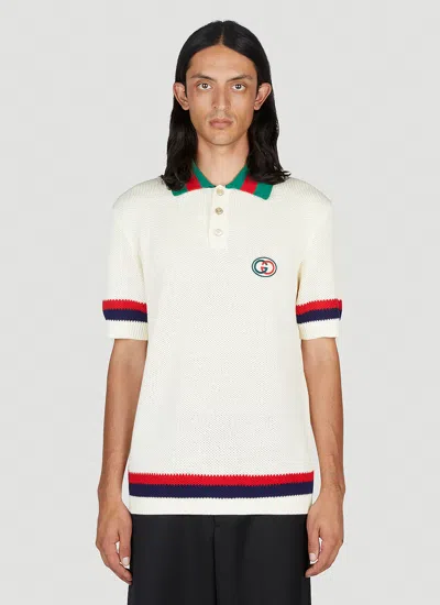 Gucci Knit Cotton Polo T-shirt With Web In Ivory