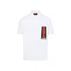 Gucci White Polo Shirt With Classic Collar And Logo Lettering Print With Web Detail On The Front In Cotton In White