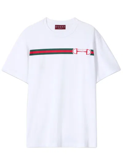 Gucci Web Print Horsebit Embroidered Crewneck Tee In Multi