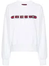 Gucci Women White Crewneck Sweatshirt With Logo Print And Web Detail In Cotton Woman In White