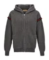 Gucci Hooded Cardigan Web Striped Detail In Gray
