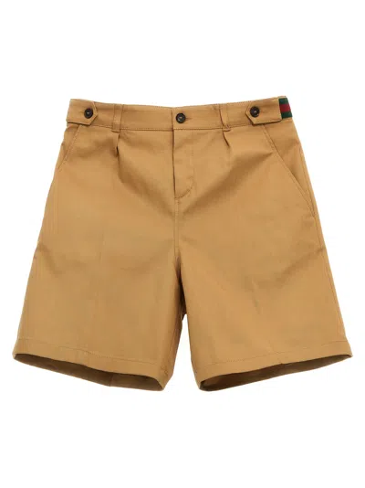 Gucci Kids' Web-detail Cotton Shorts In Beige