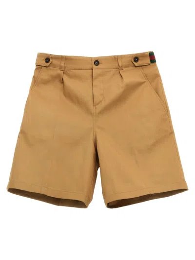 Gucci Kids' Web Ribbon Bermuda Shorts In Beige