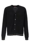 Gucci Crochet Cardigan With V Neck And Striped Hem In Black