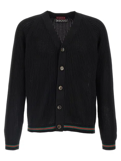 Gucci Knitwear V Neck Striped Cuffs In Black