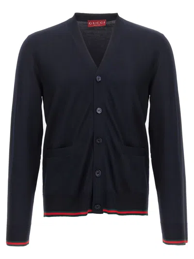 Gucci Web Ribbon Cardigan Sweaters And Cardigans Blue In Black
