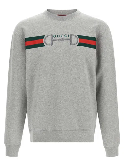 Gucci Web Ribbon Horsebit Logo Sweatshirt In Gray