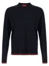 Gucci Blue Crewneck Sweater With Web Trims In Wool Man In Black