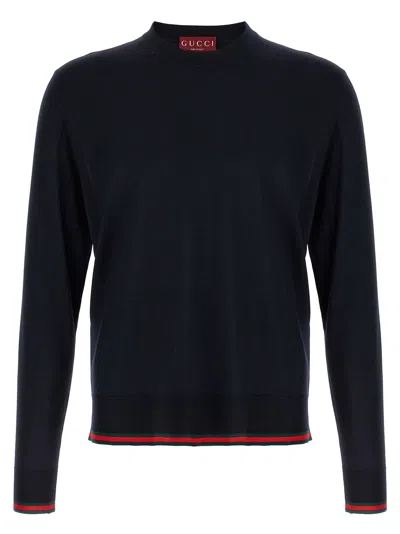 Gucci Web Ribbon Jersey Sweaters And Cardigans Blue In Black