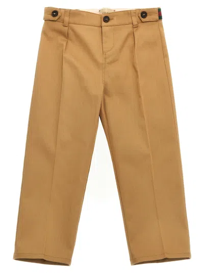 Gucci Kids' Web Ribbon Pants In Beige