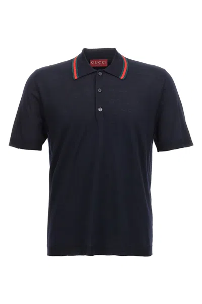 Gucci Web Ribbon Polo Shirt In Blue