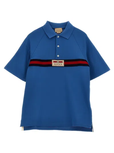 Gucci Kids' Web Ribbon Polo Shirt In Blue