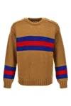 Gucci Camel Brown Crewneck Sweater With Web Intarsia In Wool And Mohair Man In Brown
