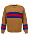 Gucci Camel Brown Crewneck Sweater With Web Intarsia In Wool And Mohair Man In Brown