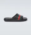 Gucci Web Rubber Slides In Black
