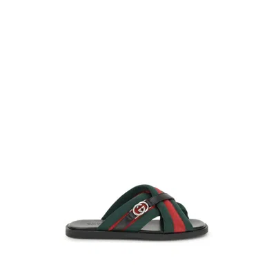 GUCCI WEB SANDALS WITH INTERLOCKING GG
