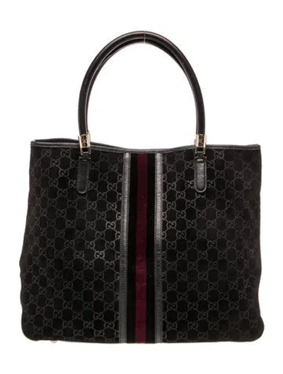 Pre-owned Gucci Web Shelly Line Tote In Black