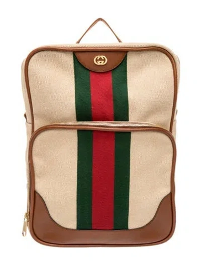Pre-owned Gucci Web Sherry Line Backpack In White