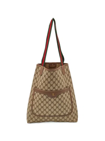 Pre-owned Gucci Web Sherry Line Gg Supreme Shoulder Bag In Neutrals