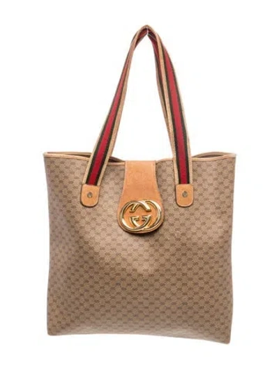 Pre-owned Gucci Web Shopper Tote In Brown/neutrals