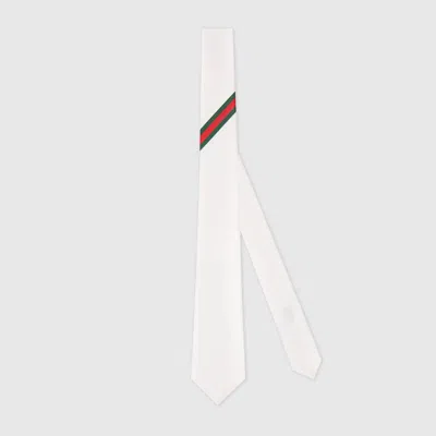 Gucci Web Silk Jacquard Tie In White
