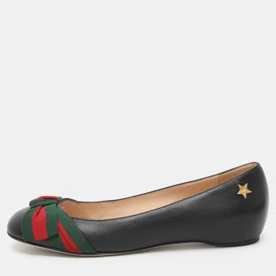 Pre-owned Gucci Web Size 36 Black Leather Ballet Flats