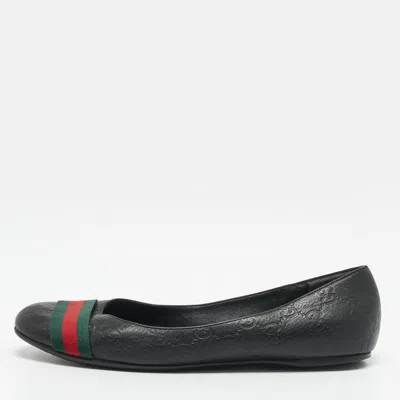 Pre-owned Gucci Web Size 39.5 Black Leather Web Ballet Flats