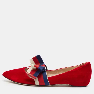 Pre-owned Gucci Web Size 41 Red Velvet Ballet Flats