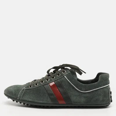 Pre-owned Gucci Web Size 41.5 Green Suede Driver Sneakers
