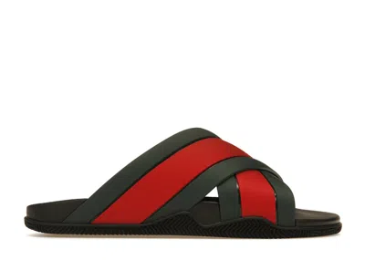 Pre-owned Gucci Web Slide Rubber (women's) Sneakers In Green/red/black