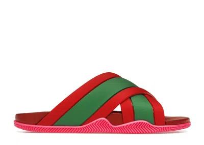 Pre-owned Gucci Web Slide Rubber (women's) Sneakers In Green/red/pink